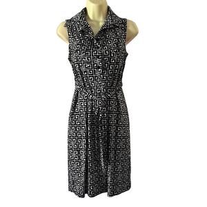 Valerie Bertinelli Black & White Geometric Print Knit Dress Women Size 4 Summer